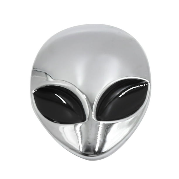 1 Piece Full Metal 3D Alien Head Silver Car Auto Sticker Badge Emblem Decal